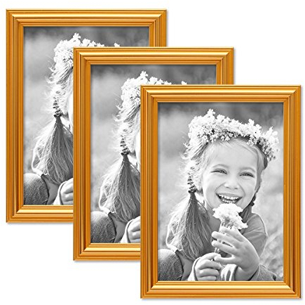 PHOTOLINI 3er Set Bilderrahmen Gold Barock Antik 13x18 cm Fotorahmen mit Glasscheibe/Kunststoffrahmen