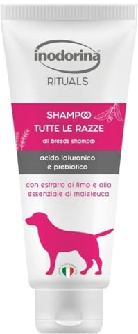 Inodorina Shampoo für Hunde aller Rassen Rituals (250 ml) - Revitalisierendes Shampoo zur Tiefenreinigung - Mit Thymianextrakt, ätherischem Malaleucaöl und UV-Filter