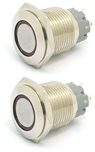 DollaTek 2Pcs 16mm 10A Interruptor momentáneo Botón pulsador Interruptor 12V DC Angel Eye LED Interruptor redondo redondo de acero inoxidable a prueba de agua - Rojo