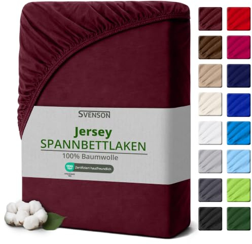 Svenson Jersey-Spannbettlaken aus Baumwolle - weich, elastisch und bequem für den täglichen Gebrauch, 140x200 cm, Bordeaux Rot