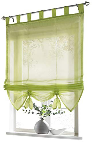 ESLIR Raffrollo mit Schlaufen Gardinen Küche Raffgardinen Transparent Schlaufenrollo Vorhänge Modern Voile Grün BxH 120x155cm 1 Stück