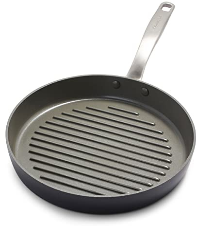GreenPan Chatham Grillpfanne, harteloxiert, gesunde Keramik, antihaftbeschichtet, 27,9 cm, PFAS-frei, spülmaschinenfest, ofenfest, grau