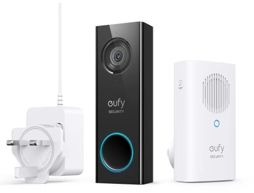 eufy Security Wi-Fi Video Doorbell, 2K Resolution, No Monthly Fees, Local Storage, Human Detection, Wireless Chime Requires Existing Doorbell Wires and Installation Experience, 16-24 VAC, 30 VA