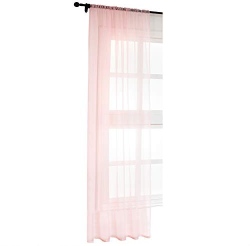 Laneetal Transparente Gardine mit Kräuselband, Fensterschal aus Voile, Fenstervorhang für Schlafzimmer Kinderzimmer Küche, Vorhang, Dekoschal, Rosa, 140x245 cm, 1 Stück