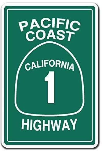 TammieLove Schild mit Aufschrift Pacific Coast Highway California 1 Road Freeway Cali Street Yard, dekoratives Aluminium-Metallschild für Schlafzimmer, Büros, 20,3 x 30,5 cm