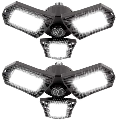 ANYPOWK Lumières de Garage LED - 6000 Lumens 6500K Lumière du Jour 60W, Plafonniers LED Pour Garage à Trois Feuilles, Lot de 2