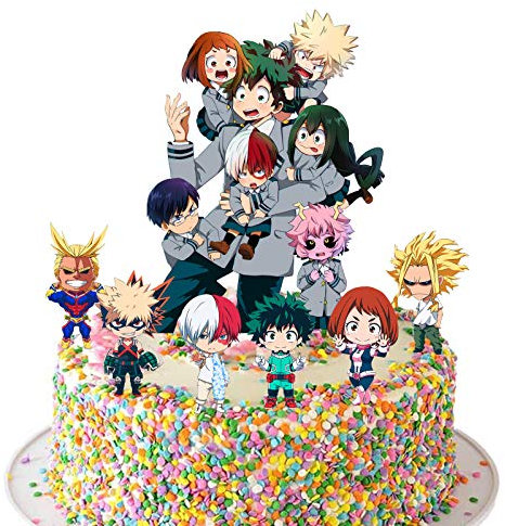 Anime MHA Cake Toppers Midoriya Izuku Uraraka Ochako Todoroki Shouto Bakugo Katsuki Cake Decoration MHA Party Supplies Set