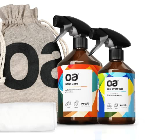 OA Polsterpflege (2er-Set) - Polsterreiniger, Imprägnierspray & hochwertiges Mikrofasertuch - 100% PFC frei & vegan - Effektive Reinigung und Imprägnierung für Sofa, Textil, Autositz, Teppich, Polster