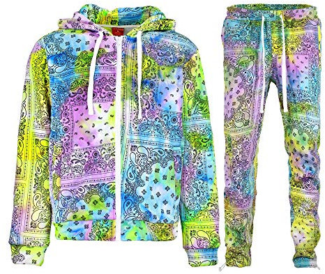 G-Style USA Herren Fleece Trainingsanzug Set - Reißverschlussjacke und Jogginghose, Pastellfarbenes Bandana, X-Large