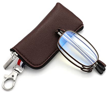 ZUVGEES Mini Metall Falten Blaulichtfilter Lesebrille (Braun, 3.50)
