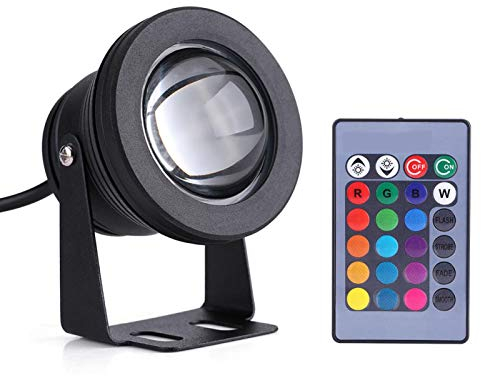 Foco para Yard, foco LED 10W RGB Spotlight Control remoto para exteriores, focos de colores regulables de 12 V, luces de paisaje impermeables, iluminación de piscina sobre el suelo (carcasa negra)