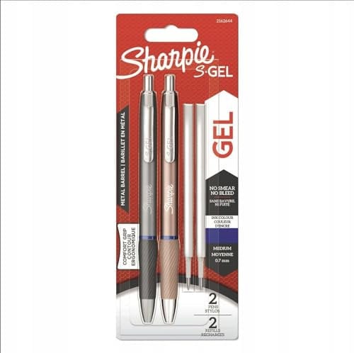 Sharpie S-Gel | Metal Gel Pens | Medium Point (0.7mm) | Steel Grey & Rose Gold | Blue Ink | 2 Pens & 2 Gel Pen Refills