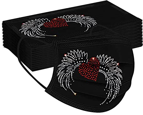 50 Stück Erwachsene Mundschutz mit Motiv Glitzer Glänzend Strass Diamant Druck Einweg 3-lagig Atmungsaktiv Schöne Halstücher Masken Schwarz Mund und Nasenschutz MNS Einmal Tücher Bandana Schals