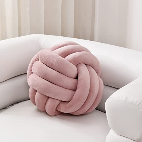 Sioloc Weicher Knotenball Kissen, Knotenkissen Wohndekoration Plüschkissen, Handgefertigtes Rundes Plüschknotenkissen für Stuhl Sofa Bett (35cm, Blush)