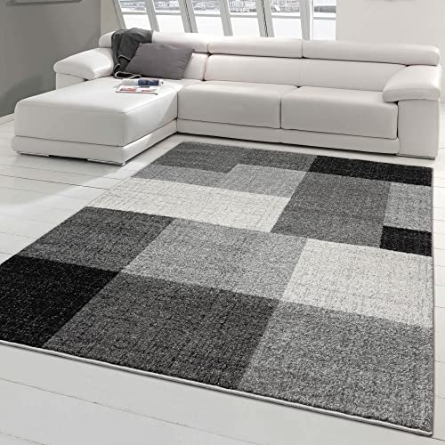 Moderner Schlafzimmer Teppich mit quadratischen Mustern | pflegeleicht | Creme grau, Größe 200x280 cm