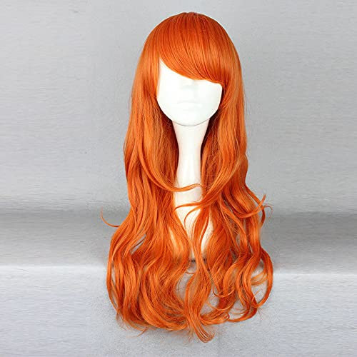 ydound Wig Anime Cosplay One Piece Nami 2 Years Later Orange Lange Lockige Perücke Cosplay Kostüm Hitzebeständiges Synthetisches Haar Frauen Party Cosplay Perücken