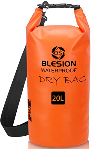BLESION Dry Bag 5L/10L/15L/20L/30L wasserdichte Tasche Verstellbarer Schultergurt, Wasserdichter Rucksack für Kajakfahren, Angeln, Schwimmen, Wandern Reisen (Orange, 10L)