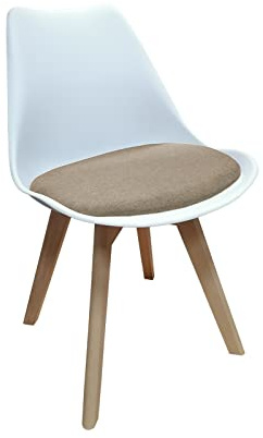 HTI living Stuhl Atlanta Weiß, Webstoff Beige Esszimmerstuhl Kunststoffschale Webstoffbezug Holzfüße 1-teilig
