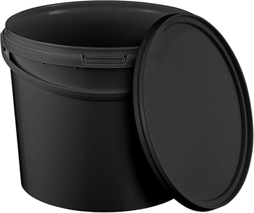 BenBow Eimer mit Deckel 5l schwarz 100x 5 Liter - lebensmittelecht, stabil, luftdicht, auslaufsicher, geruchsneutral - Aufbewahrungsbehälter aus Kunststoff, mit Henkel - leer