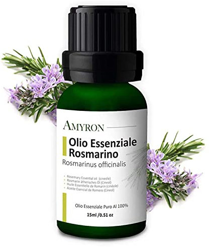 Olio Essenziale Rosmarino 15ml AMYRON | Rosmarinus Officinalis | Naturale E Puro Al 100% Ideale Per Aromaterapia E Uso Terapeutico | Diffusore Oli Essenziali | Massaggi | Uso Alimentare Senza OGM.