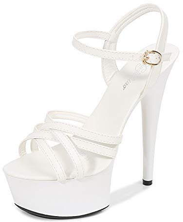 CAZARU High Heels 15CM Stiletto High Waterproof Plateau Sandalen Damen Sommer Catwalk Schuhe,White-40