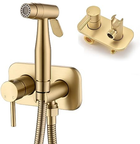 Senhozi Toilet Bidet Sprayer, Brushed Gold Bidet Sprayer for Toilet Warm Water, Jet Sprayer for Toilet with Hot and Cold Mixer Valve, SE-0002-BG
