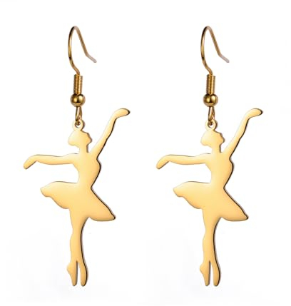 Amaxer Ballerina-Ohrringe für Damen, Gymnastik, Ballett, Ballerina, Tanztänzerin, Schmuck, baumelnde Tropfenohrringe für Turnerinnen, Edelstahl