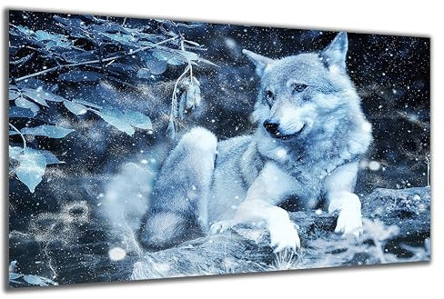 DARO Design - Wand-Bild auf 6mm HDF 84x56 cm Eis-Wolf - Wand-Deko Bilder Geschenk