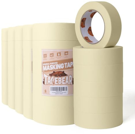 TAPEBEAR Cinta de Enmascarar Beige 36mm x 55m, Cinta de Pintar, Cinta Carrocero, Cinta Adhesiva Decorativa para Trabajos de Pintura Renovación, Manualidades, Artes, 36 Rollos