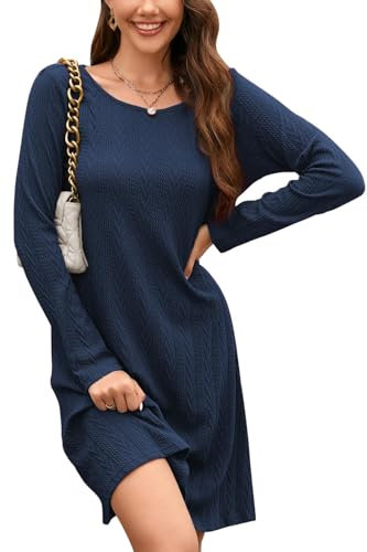 STYLEWORD Jumper Dress for Women UK Ladies Long Sleeve Tunic Dress Winter Knitted Pullover Casual Dresses (Navy,Medium)