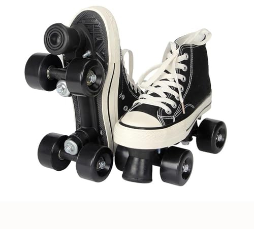 Rollschuhe Erwachsene Herren Und Damen Vierrad Rollschuhe, Canvas Zweireihige Rollschuhe Räder, Discoroller Erwachsene Komfortable Rollerskates Quad Skating Outdoor,Black-40 EU