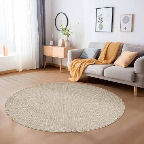 Carpetsale24 Runder Teppich 200 cm Beige, Einfarbig & Weich, Moderner Schlingenflor für Wohnzimmer oder Essbereich, Pflegeleichtes Wohnaccessoire