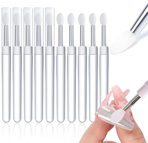 MOLILON 10pcs Silicone Nail Art Pennelli Silicone Nail Brush Riutilizzabile Nail Brush Chrome Nail Powder Applicatore Rossetto Ombretto Applicatore Penna Manicure Pennelli Nail Art Strumenti