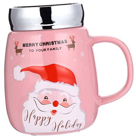 Tazza d'acqua Tazze da caffè in ceramica Tazze da caffè in ceramica Tazza da caffè in ceramica con coperchio 1pc Tazza con coperchio natalizio Tazza da Babbo Natale Tazze for bevande Tazza in ceramica
