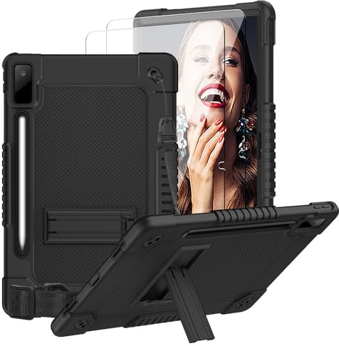 Schutzhülle für Lenovo Tab P12 2023, mit Displayschutzfolie, stoßfest, integrierter Stifthalter, Schultergurt, Ständer, Hybrid-Hülle für Lenovo Tab P12 TB-370FU/Xiaoxin Pad Pro (Schwarz und 2 Stück)