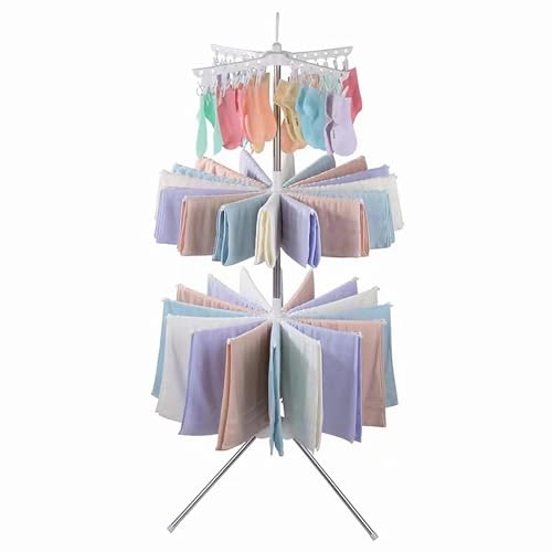 MUL-BOUTIQUE Étendoir à Linge sur trépied Tourner, 3 Niveaux Sèche-Linge Pliable pour intérieur ou extérieur avec 24 Pinces pour vêtements et Chaussettes, 168 cm de Haut