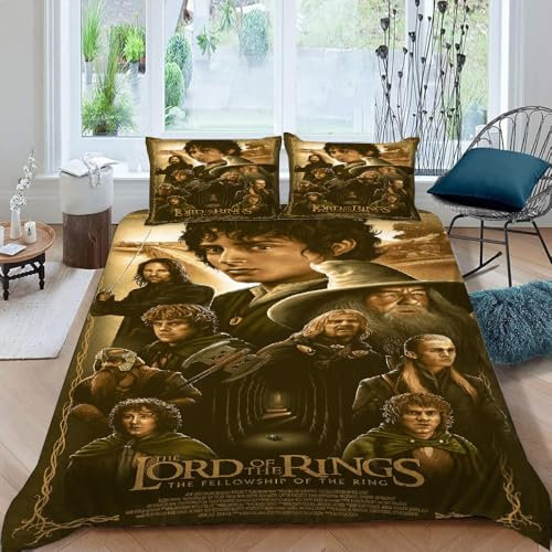LORDOS Bettwäsche 135x200 – Herr der Ringe – Set of Bettbezug 135 x 200 cm and 2 Pillowcase 80 x 80 cm, Microfibre, Extra Soft, Breathable and Washable