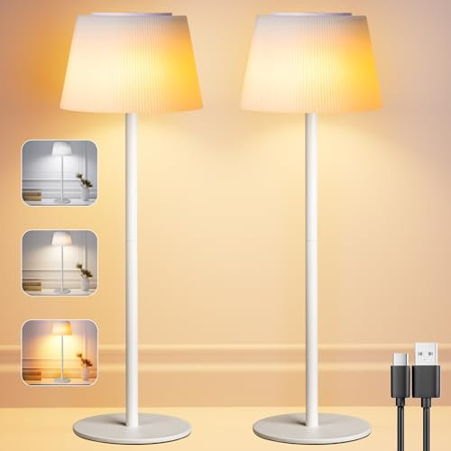 Lampada da Tavolo Senza Fili Touch Dimmerabile Ricaricabile Lampade da tavolo USB-C IP54 3 colori 3 Altezze 4800mah Metallo Adatto per Interni ed Esterni bianco 2 pezzi