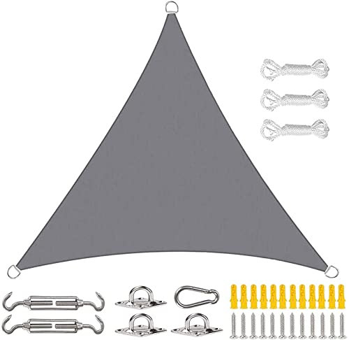 Outdoor Triangle Sun Shade Sail for Camping UV Resistant Windproof Sun Sail Canopy with Right Angle Design Gray 4.5x4.5x4.5m