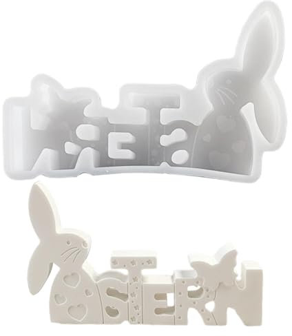 MWZBTG Osterharz-Gussformen – Englischer Buchstabe, Ostern Englische Buchstaben Hase Zement Gipsformen, Osterhasen Buchstaben-Dekoration, Englischer Buchstabe Hasen-Ornament, 16cm