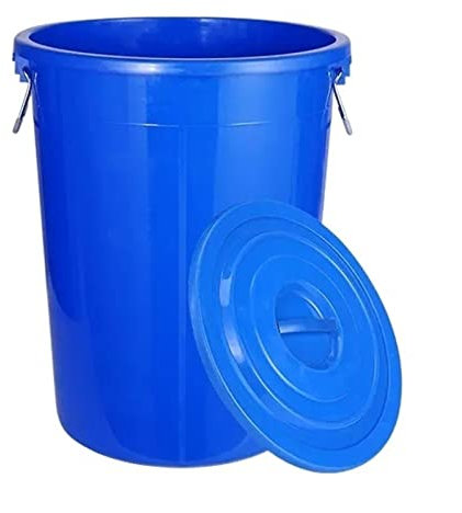 Poubelle d'extérieur Poubelle 50/60/100/160/280L, poubelle commerciale de grande capacité avec couvercle, poubelle épaisse de cuisine domestique, poubelle industrielle ronde Poubelle(60L,Blue with cov