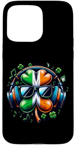 Irish Shamrock Headphones Notas musicales Carcasa para iPhone 15 Pro Max