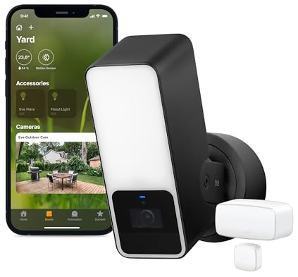 Bundle of Eve Door & Window (Matter), benötigt Thread Border Router + Eve Outdoor Cam – Smarte Überwachungskamera mit Flutlicht, Nachtsicht, WLAN, höchster Datenschutz dank Apple HomeKit Secure Video