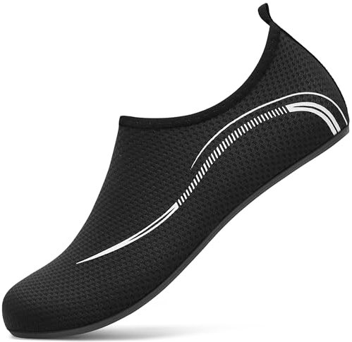 VOLHAL Badeschuh Damen Herren Wasserschuhe Neoprenschuhe Strandschuhe Aquaschuhe Surfschuhe Schwimmschuhe Wassersportschuhe Barfuß Schuhe Leicht Hausschuhe. Schwarz,46 EU