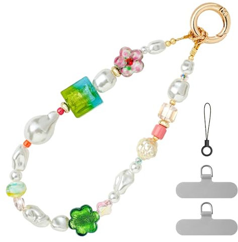 pcgaga Telefon Charme bunten Kristall Perlen Kette Armband, abnehmbare Anti-Drop Armband Anti-Diebstahl stilvolle Telefon Armband für Fall Frauen Mädchen Geschenk (Grün)