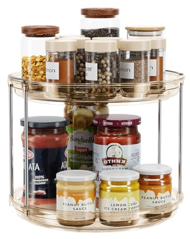 LAMU 2 Tier Lazy Susan Turntable Organizer Rotating Spice Rack Organization for Cabinet, Kitchen, Pantry, Countertop, Bathroom, Vanity, Medicine Cabinet Organizer, Amber, 23.5CM