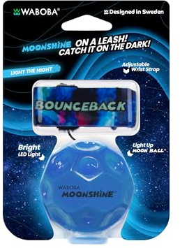 Waboba LED-Bounceback-Mondball mit Handgelenkband – Hochspringender Ball mit Bewegungsaktivierten Lichtern – Fördert Hand-Auge-Koordination – Verstellbar für Kinder & Erwachsene – Blau