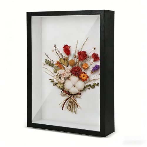 3D Shadow Box Frame, 23 x 28 x 3 cm Deep Picture Frames Box Display, Wooden Deep Photo Frame Box for Crafts Memorabilia Flowers Tickets Medals (23*28cm-Black)