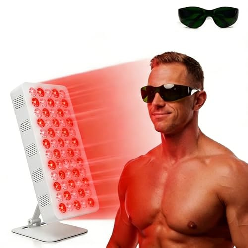 YKoliron Rotlichtlampe Panel, 60 LEDs Rotlichtlampen mit 10/20/30min Timer, 5 Helligkeitsstufen für Zuhause und Büro (Weiß)