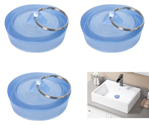 3 Pezzi Tappi per Lavello, Tappo Universali con Ganci, Adatti per Aperture per Lavello da 42-44 mm, Tappi in Gomma per Vasche da Bagno, Lavanderie e Cucine (Trasparenti)